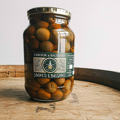 Green Olives: Smoked and Balsamic 1 Litre (650g)